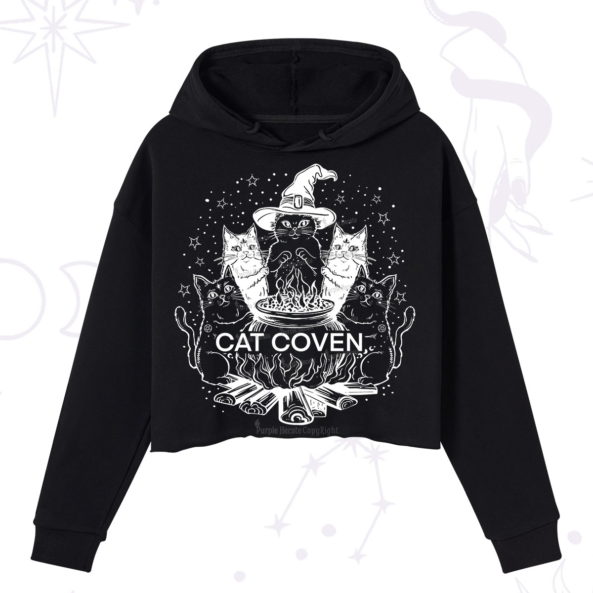 Purplehecate Witchy Cat Coven Crop Hoodie