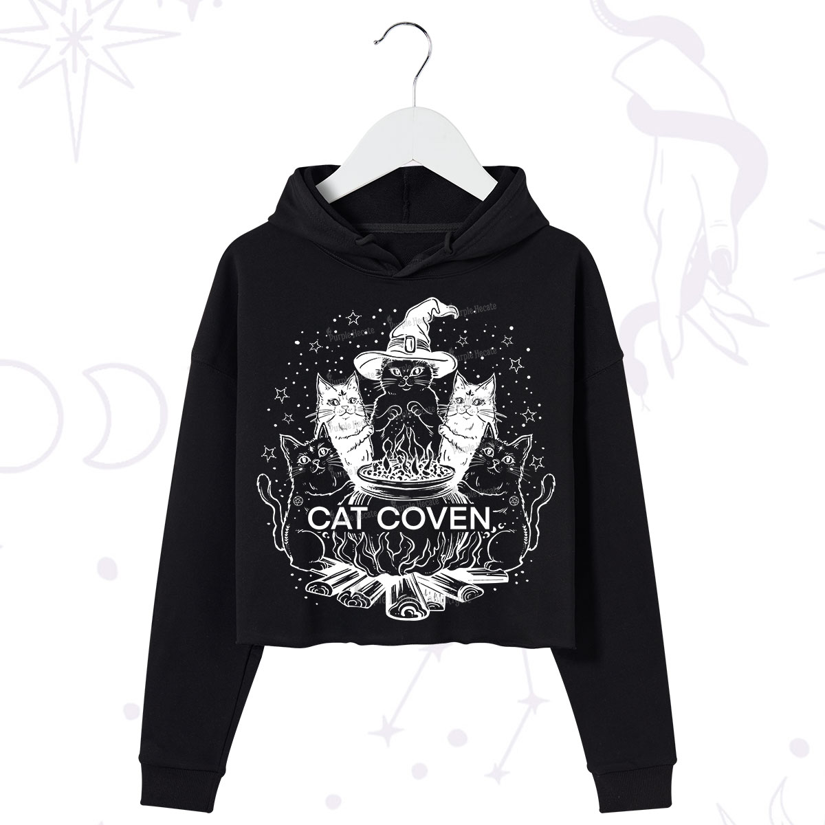 Purplehecate Witchy Cat Coven Crop Hoodie