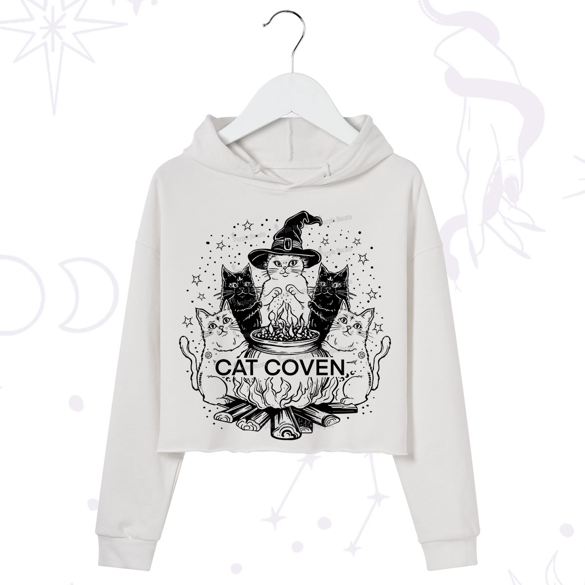 Purplehecate Witchy Cat Coven Crop Hoodie