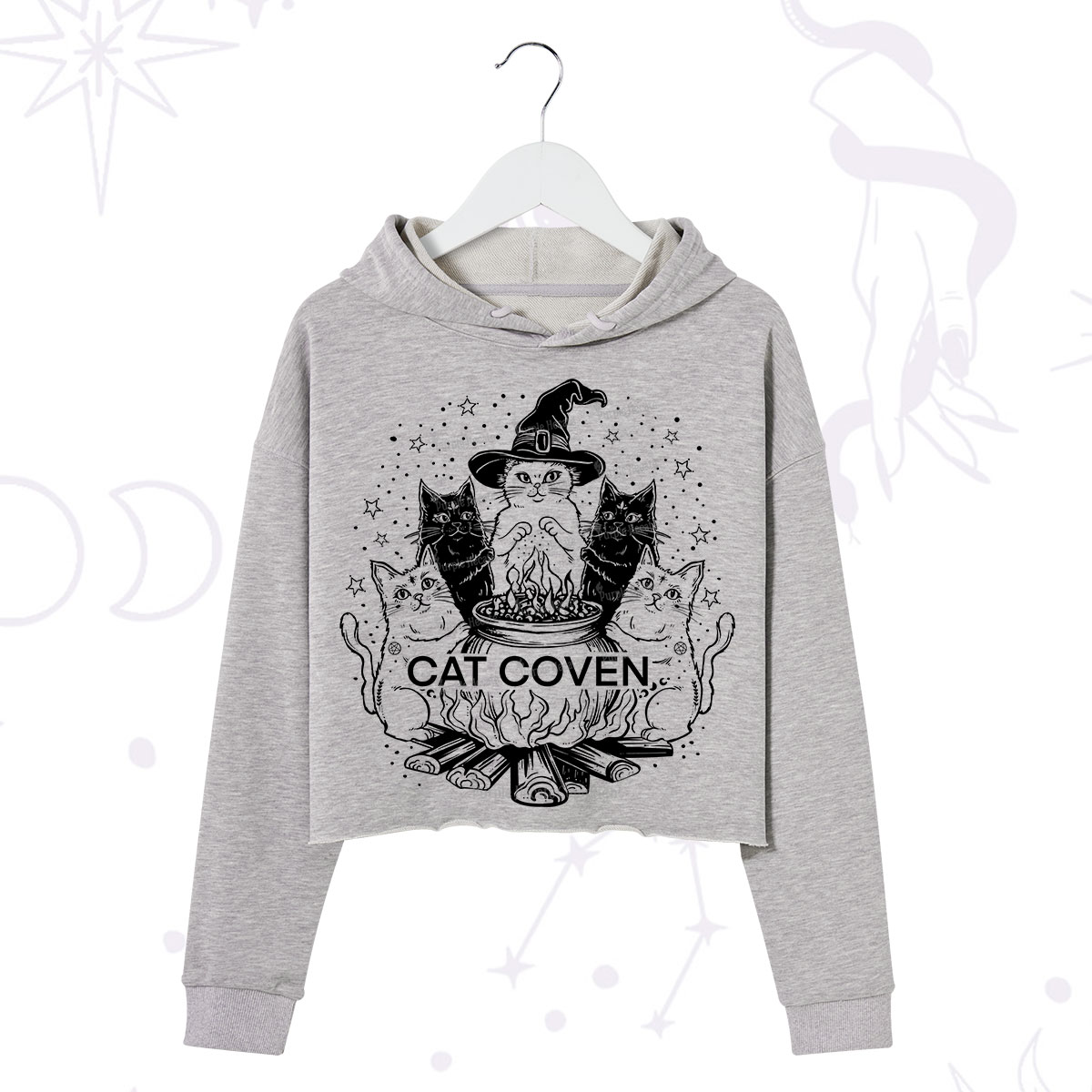 Purplehecate Witchy Cat Coven Crop Hoodie