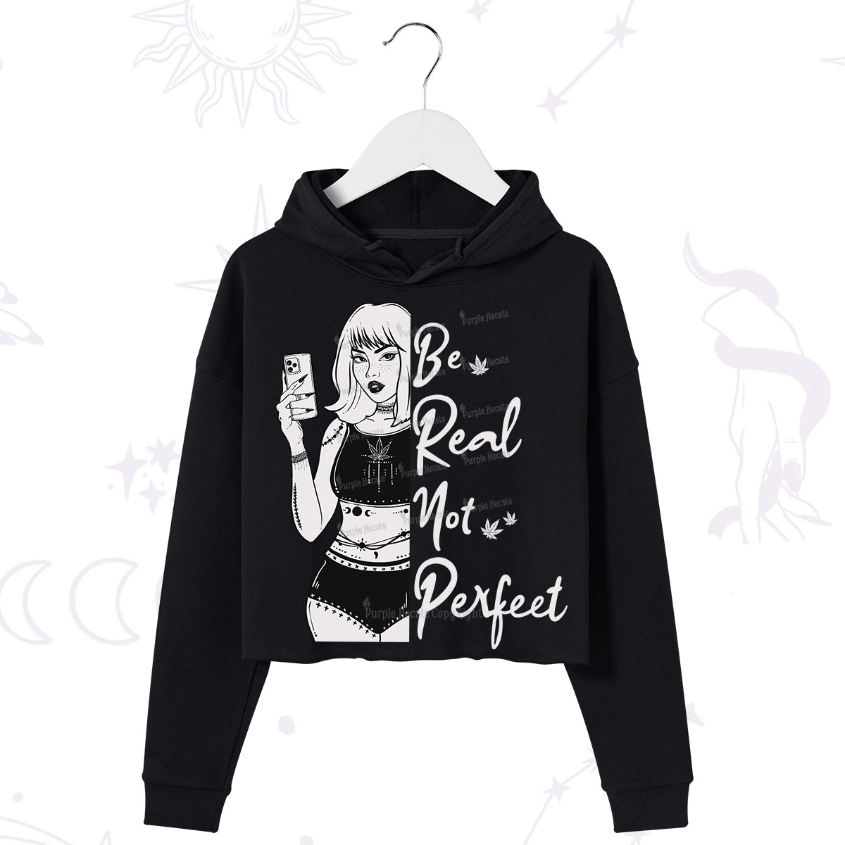 Purplehecate Be Real Not Ferfect Crop Hoodie