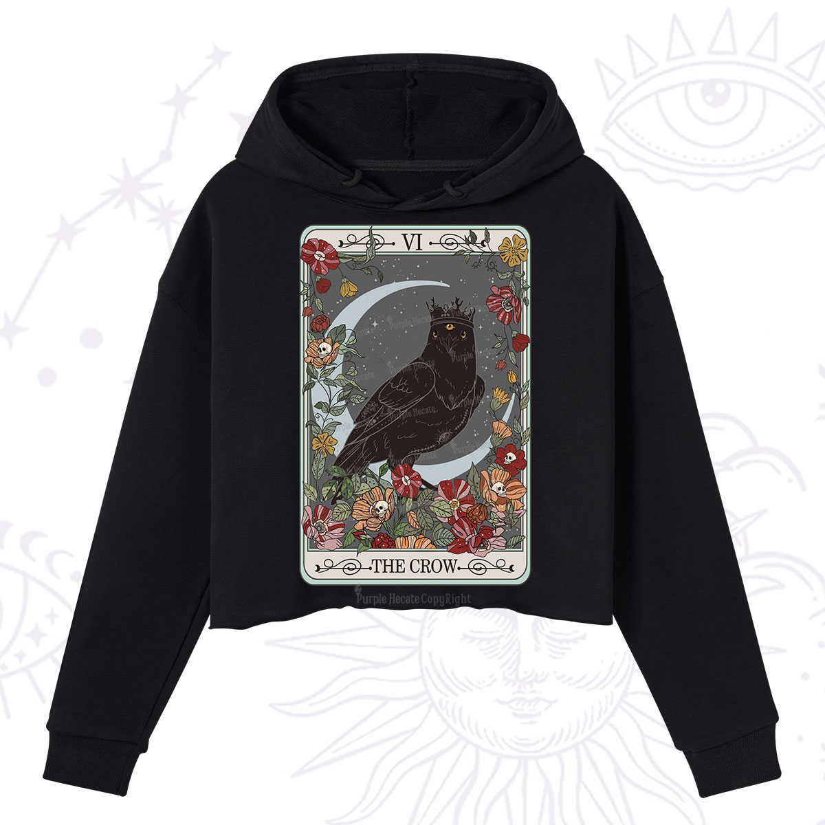 Purplehecate The Crow Tarot Card Crop Hoodie
