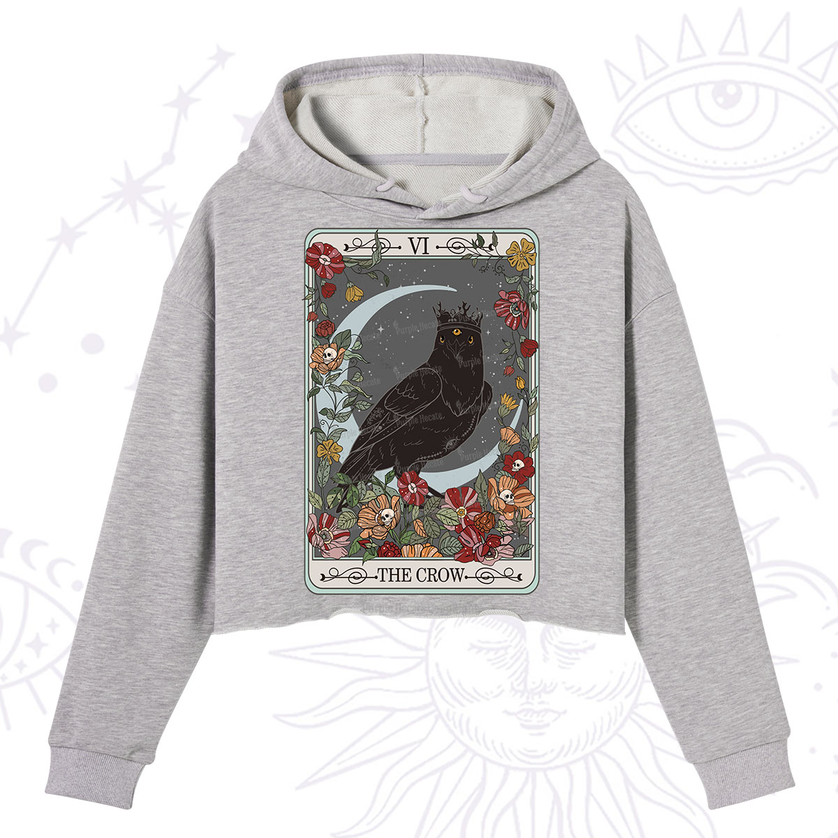 Purplehecate The Crow Tarot Card Crop Hoodie