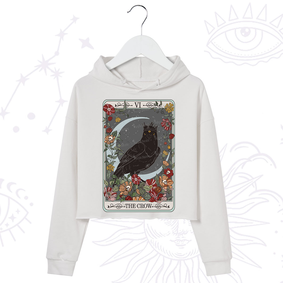 Purplehecate The Crow Tarot Card Crop Hoodie