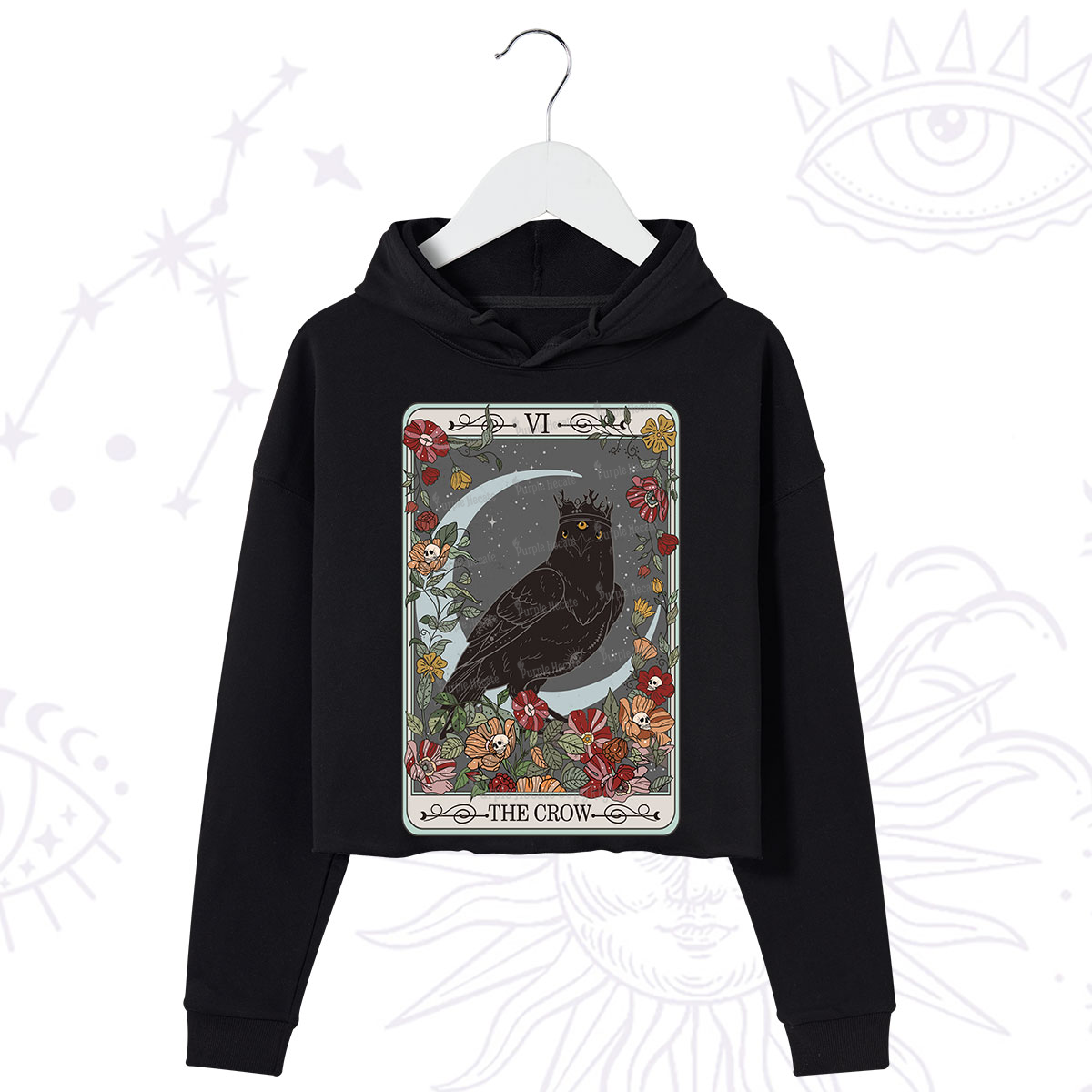 Purplehecate The Crow Tarot Card Crop Hoodie