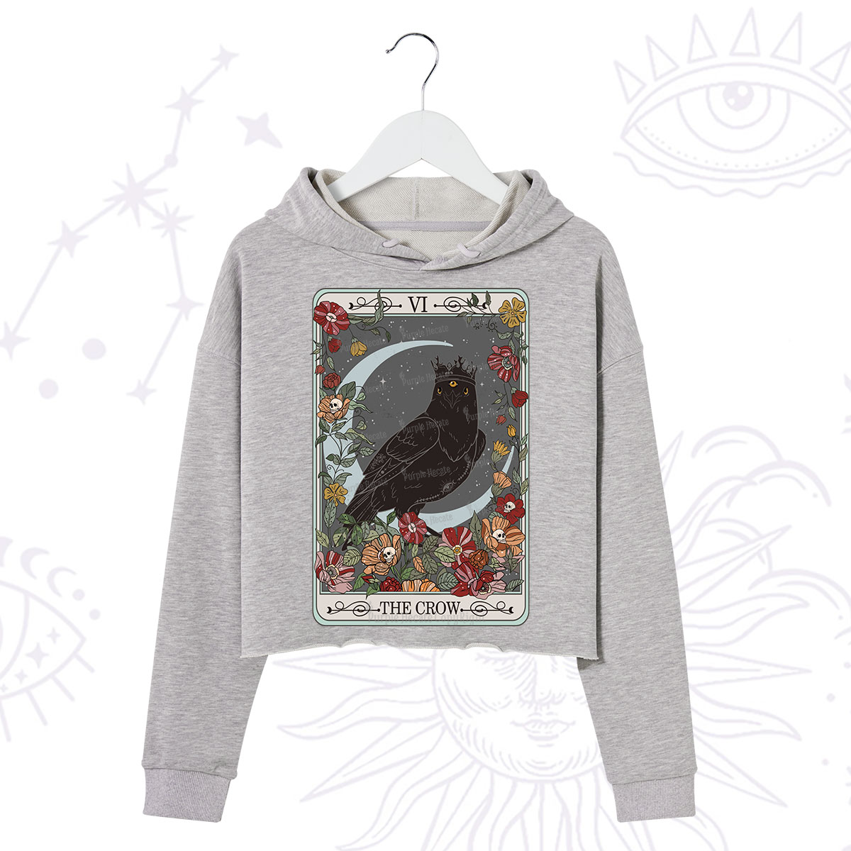 Purplehecate The Crow Tarot Card Crop Hoodie