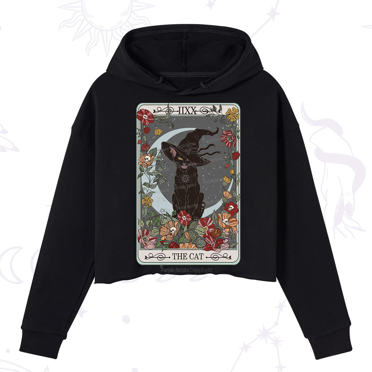 Purplehecate The Cat Tarot Card Crop Hoodie