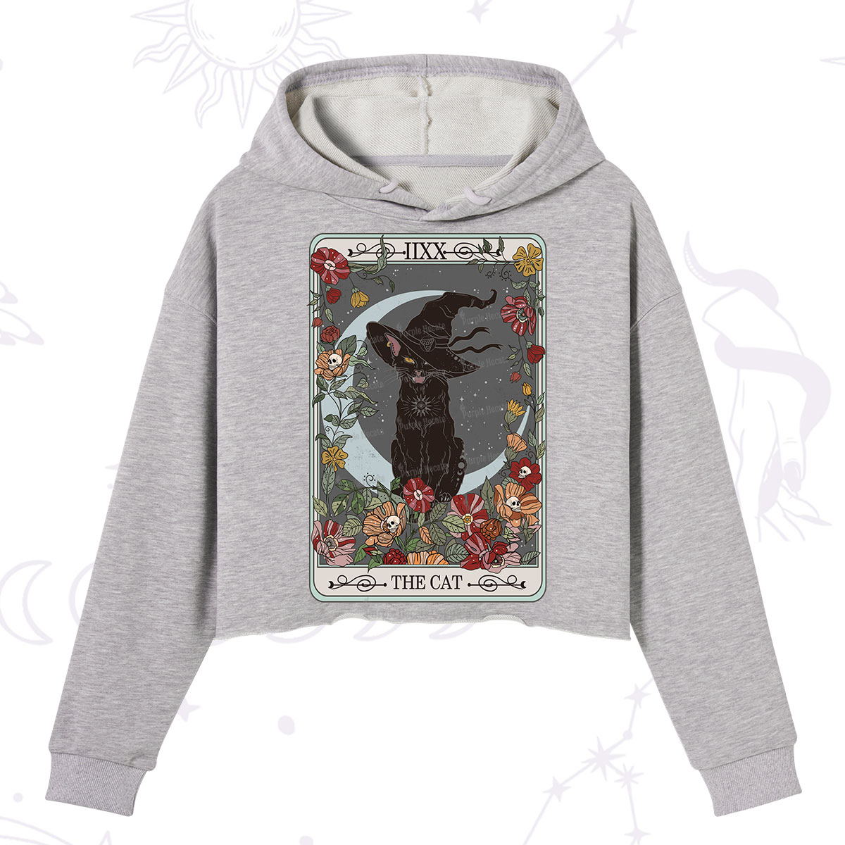 Purplehecate The Cat Tarot Card Crop Hoodie
