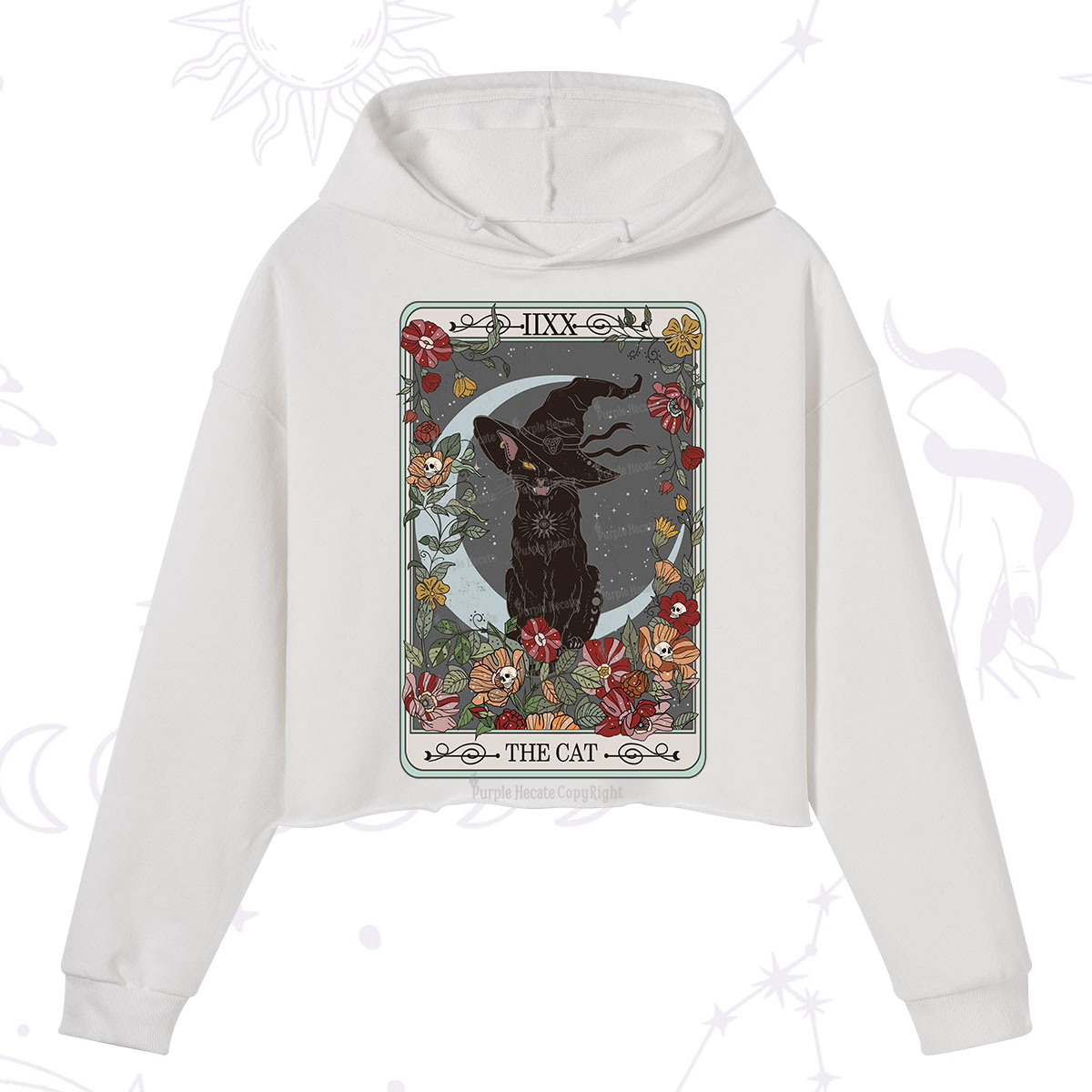 Purplehecate The Cat Tarot Card Crop Hoodie