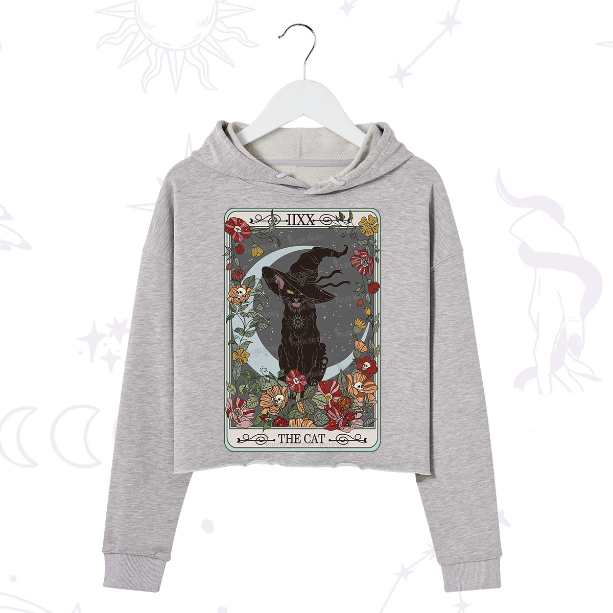 Purplehecate The Cat Tarot Card Crop Hoodie