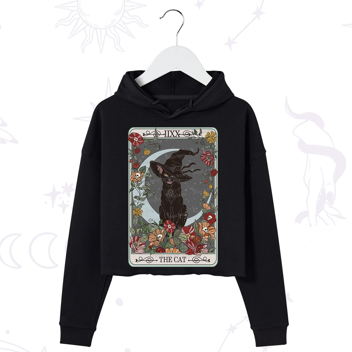 Purplehecate The Cat Tarot Card Crop Hoodie