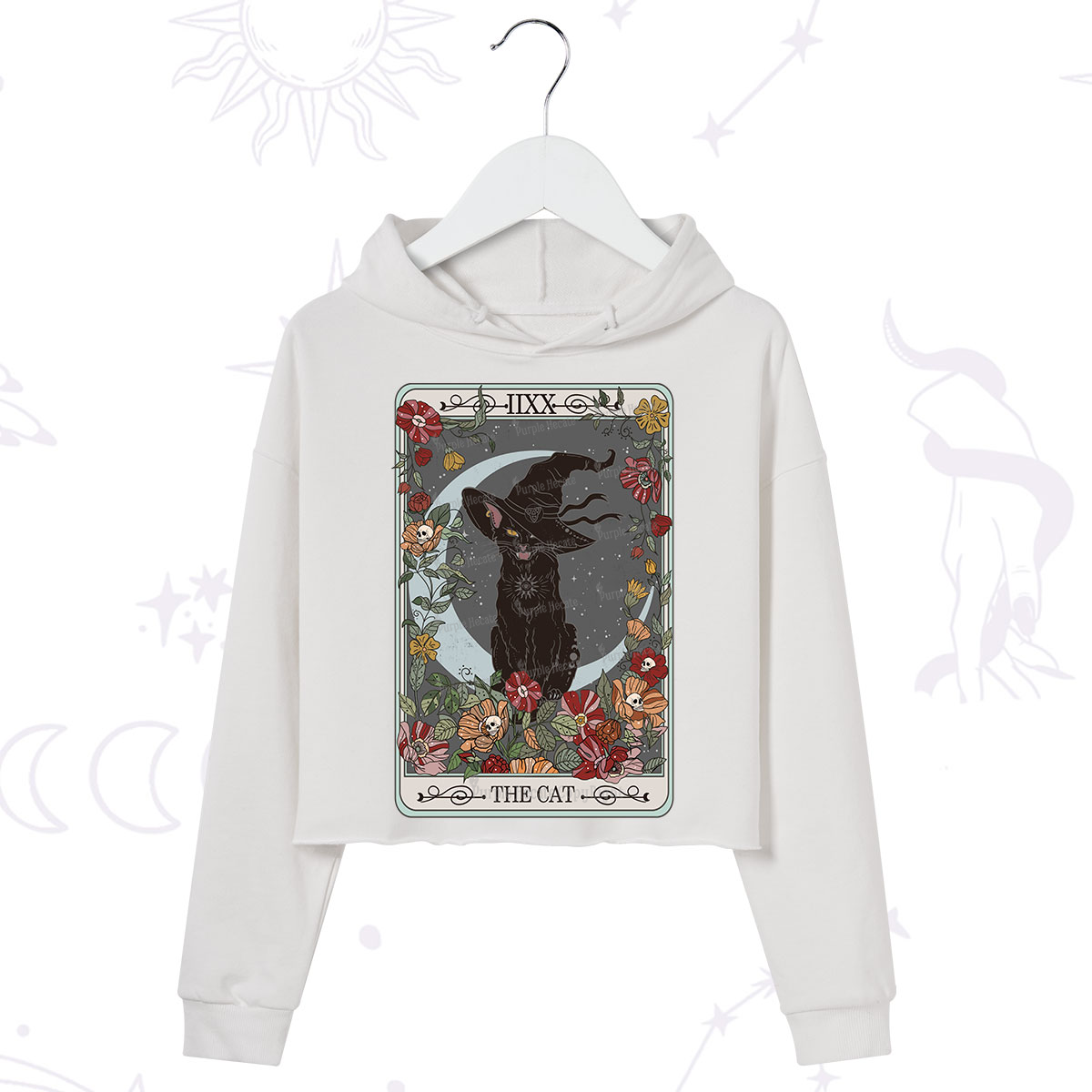 Purplehecate The Cat Tarot Card Crop Hoodie