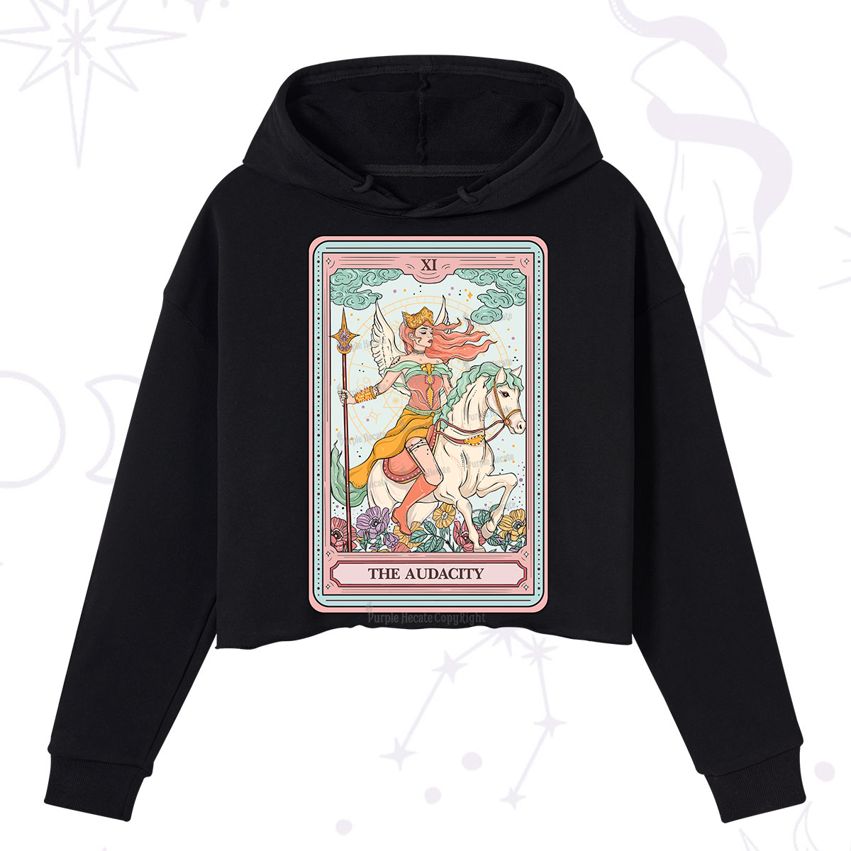 Purplehecate The Audacity Winged Goddess Tarot Card Crop Hoodie