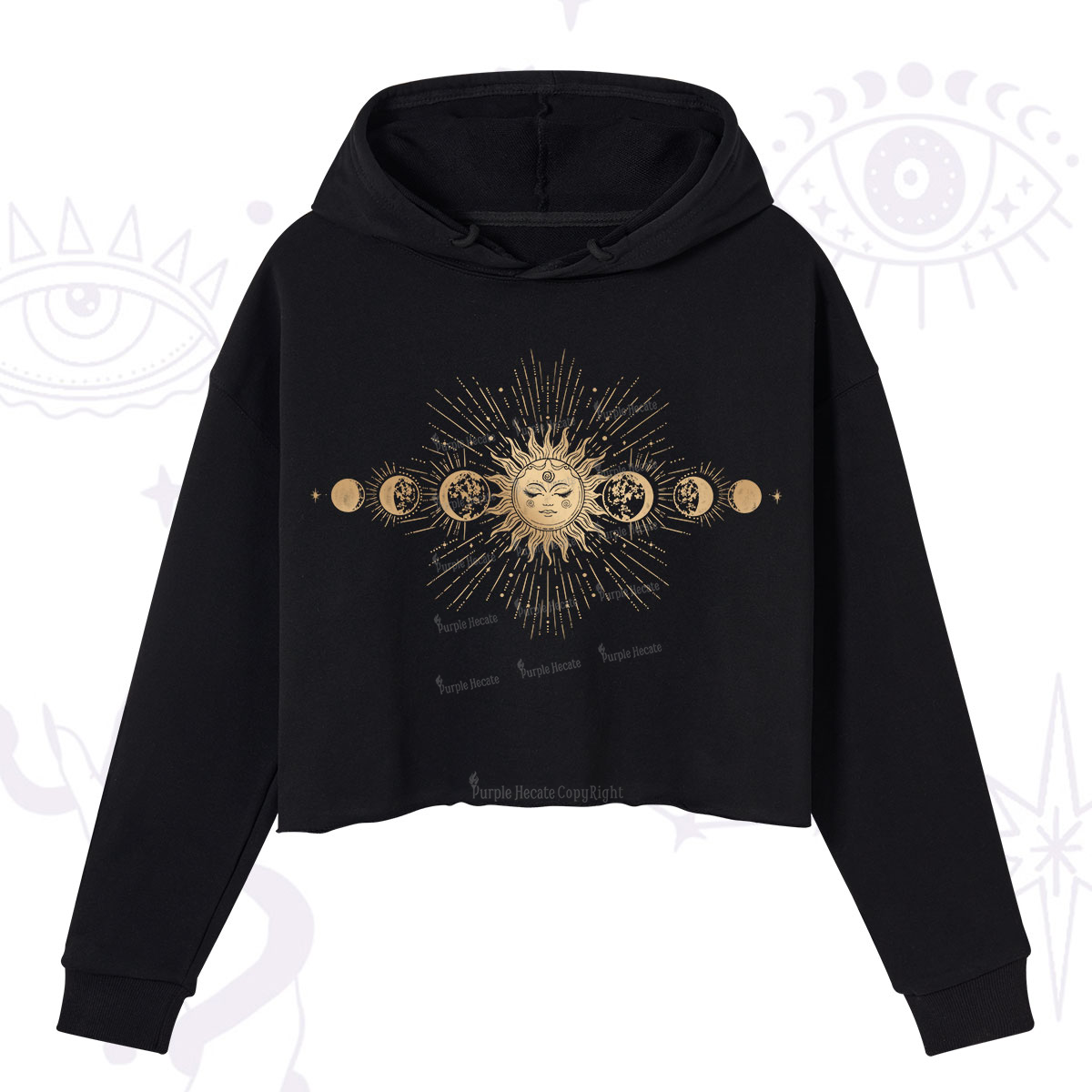 Purplehecate Mystical Moon And Sun Crop Hoodie