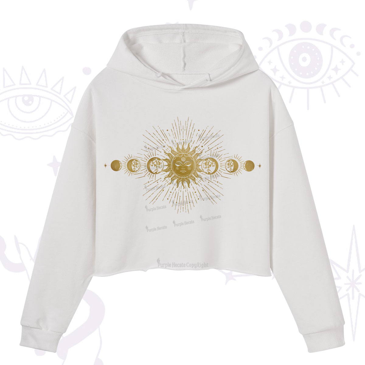 Purplehecate Mystical Moon And Sun Crop Hoodie