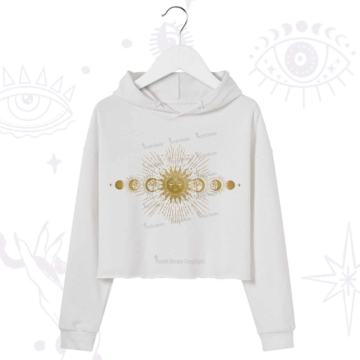 Purplehecate Mystical Moon And Sun Crop Hoodie