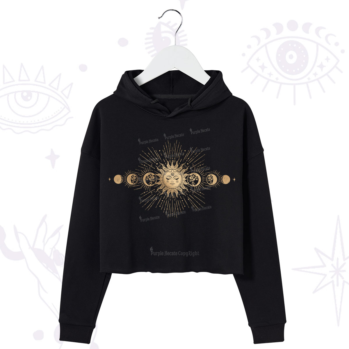 Purplehecate Mystical Moon And Sun Crop Hoodie