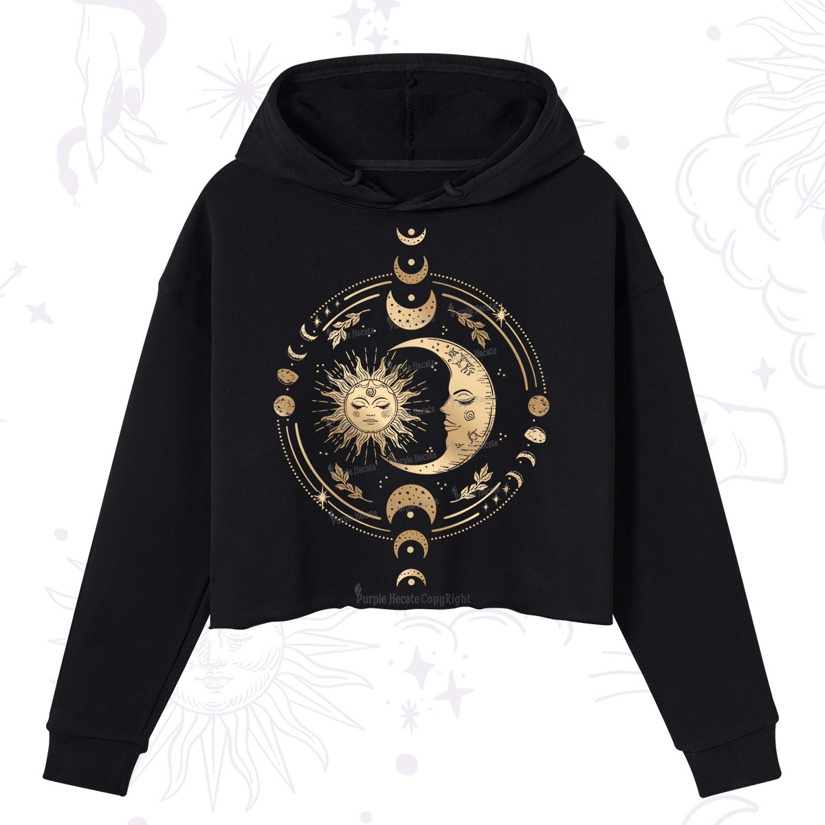 Purplehecate Celestial Sun and Moon Crop Hoodie