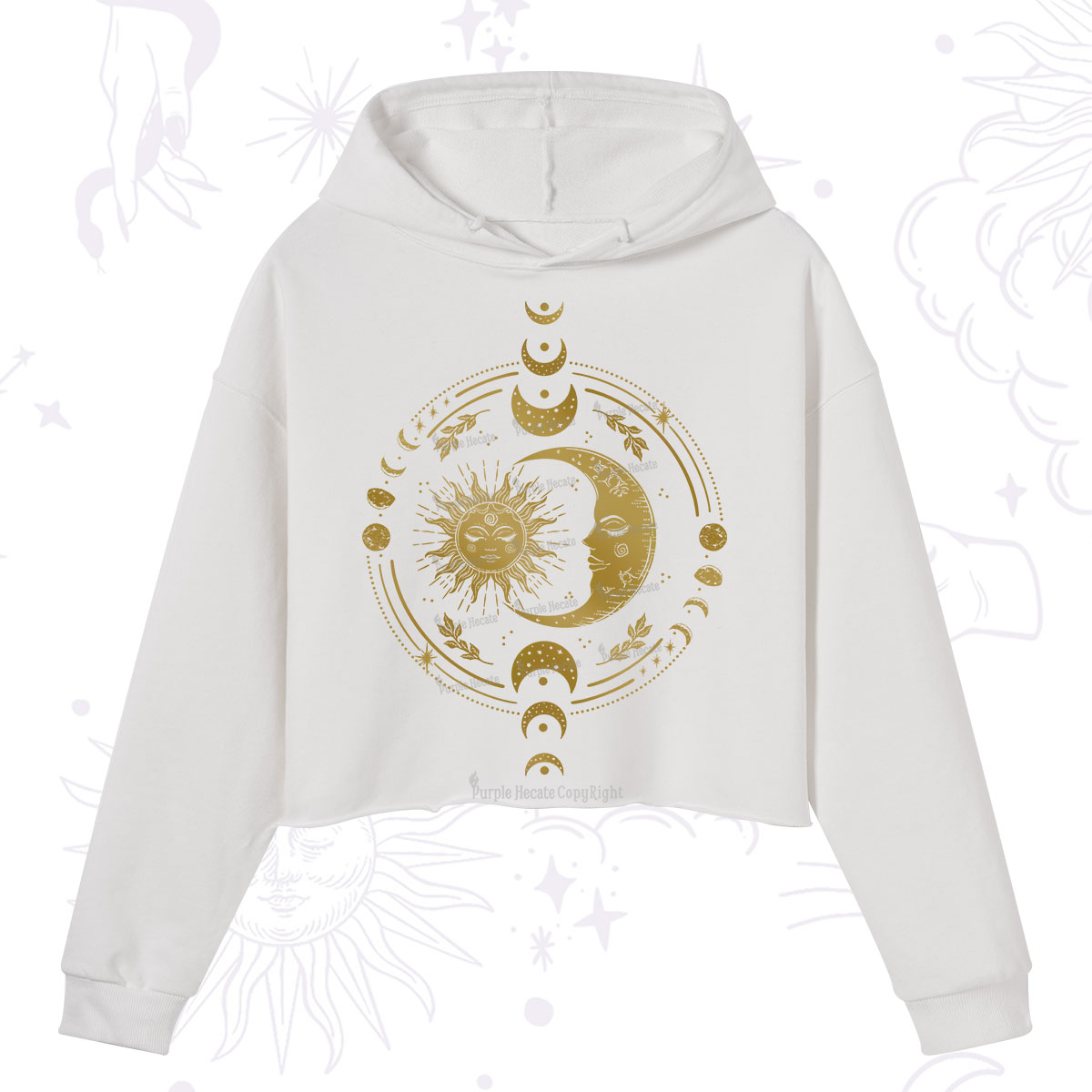 Purplehecate Celestial Sun and Moon Crop Hoodie