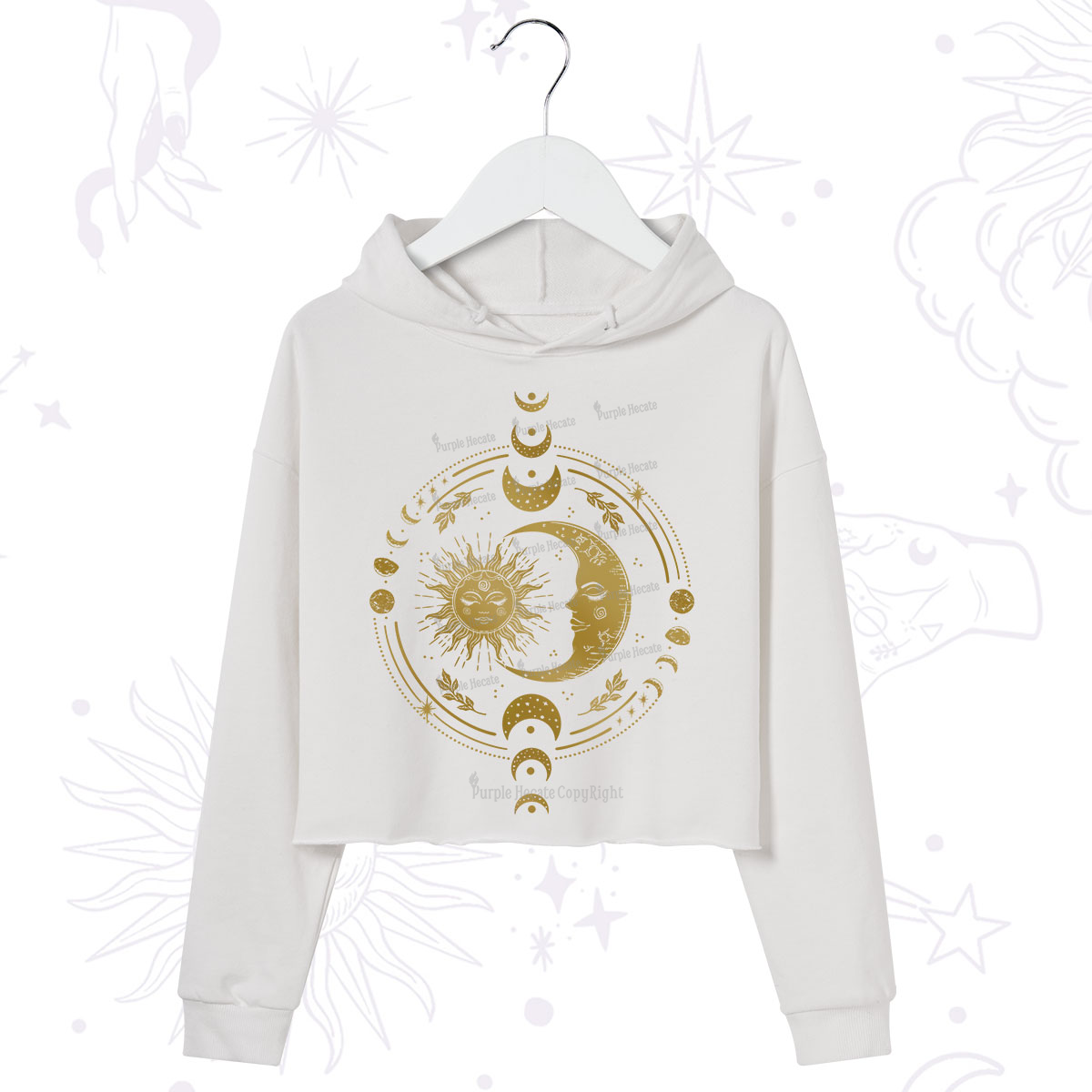 Purplehecate Celestial Sun and Moon Crop Hoodie