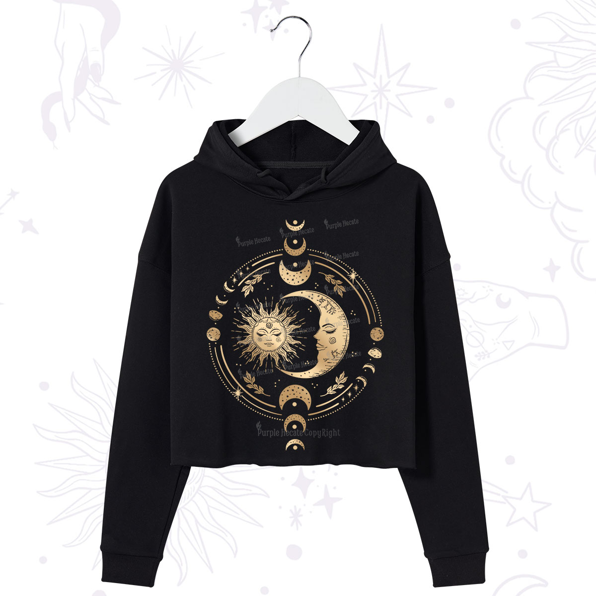 Purplehecate Celestial Sun and Moon Crop Hoodie