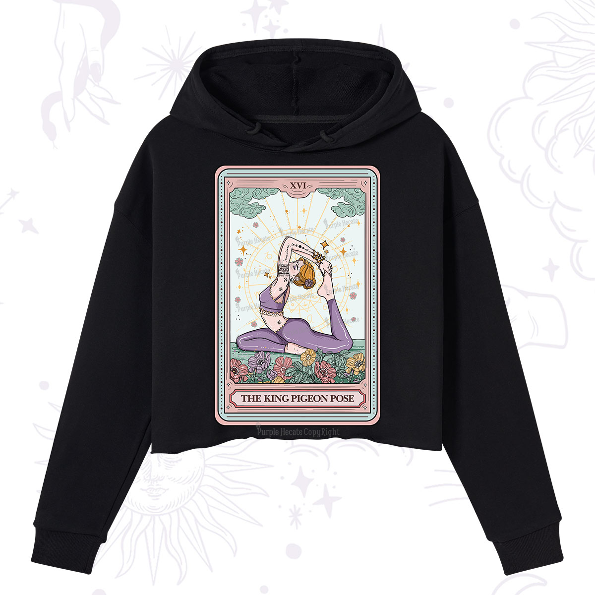 Purplehecate The King Pigeon Pose Tarot Card Crop Hoodie