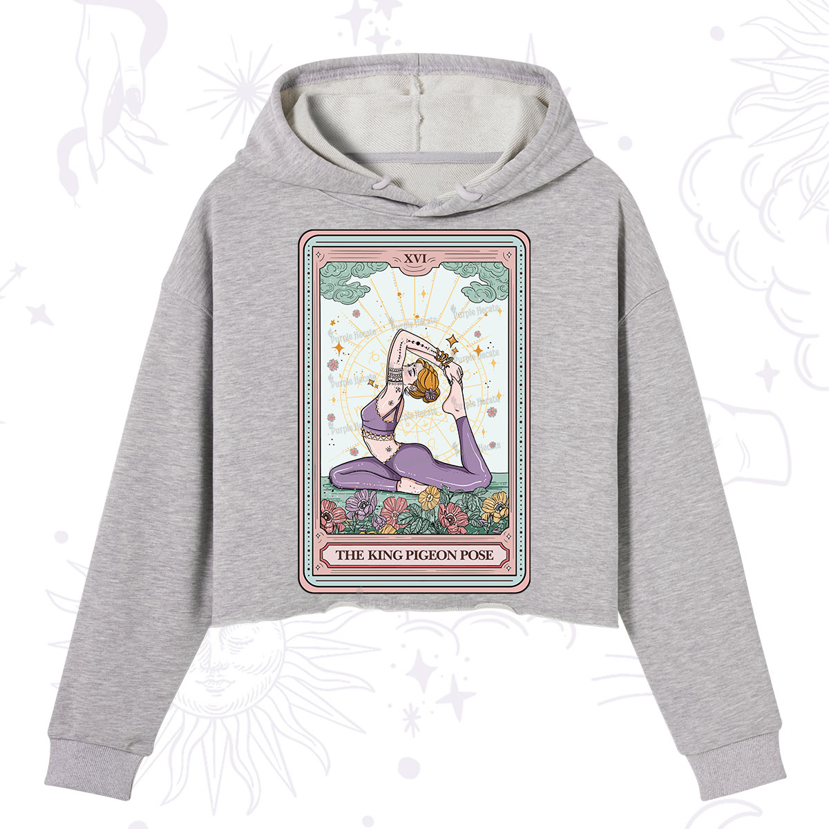 Purplehecate The King Pigeon Pose Tarot Card Crop Hoodie
