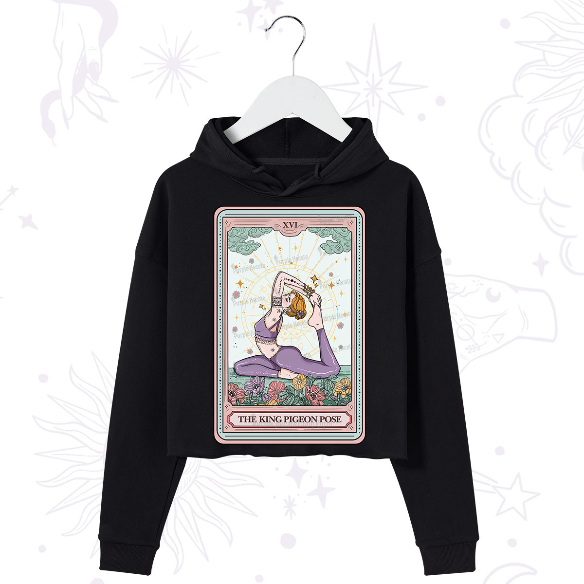 Purplehecate The King Pigeon Pose Tarot Card Crop Hoodie