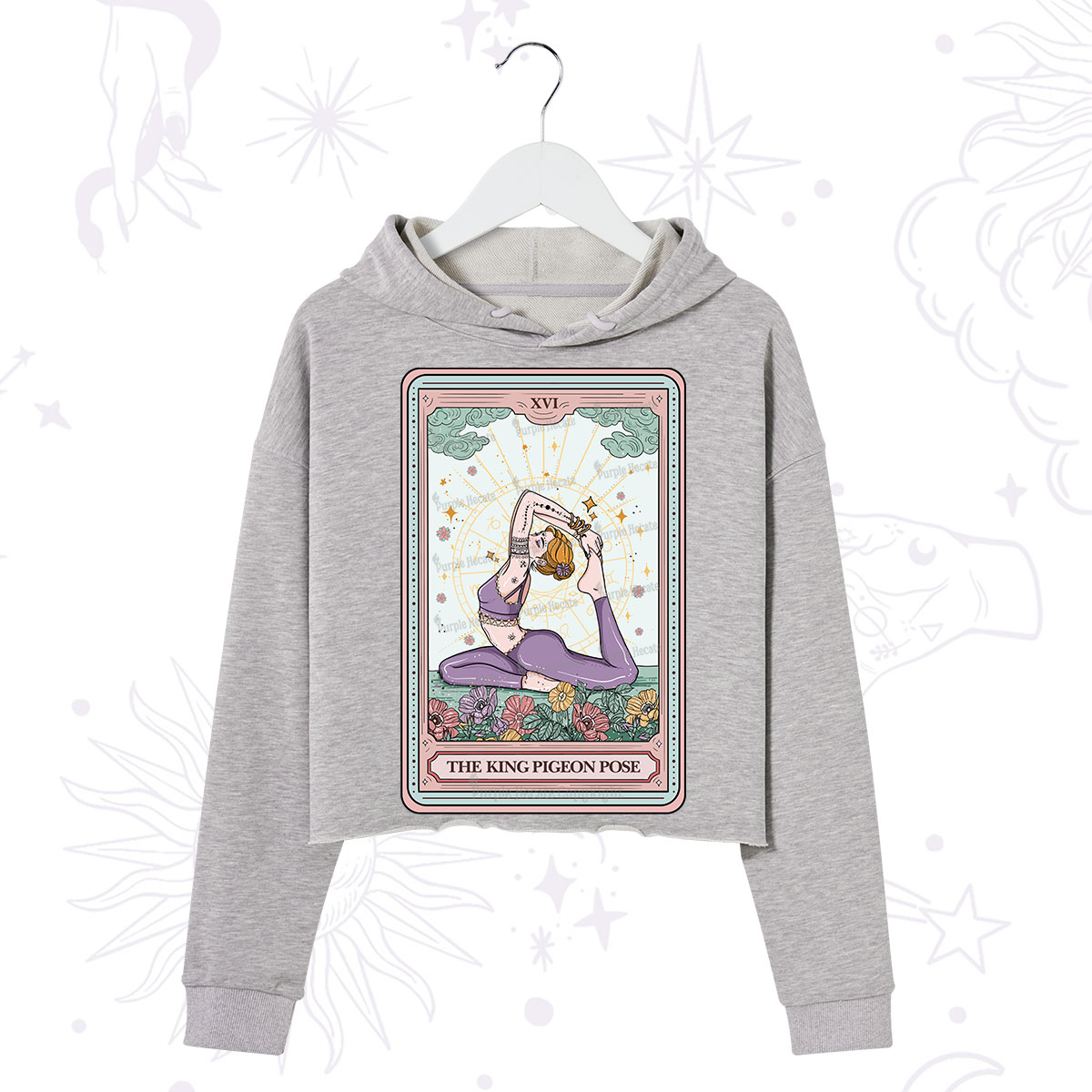 Purplehecate The King Pigeon Pose Tarot Card Crop Hoodie