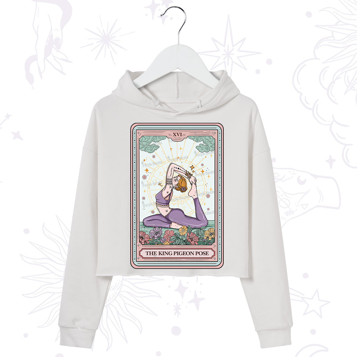 Purplehecate The King Pigeon Pose Tarot Card Crop Hoodie