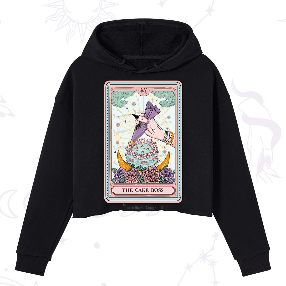 Purplehecate The Cake Boss Tarot Card Crop Hoodie
