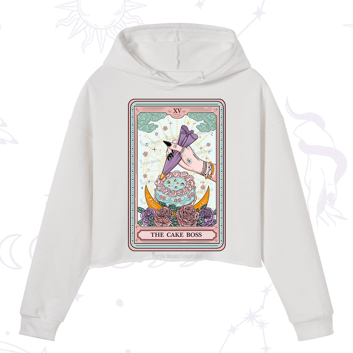 Purplehecate The Cake Boss Tarot Card Crop Hoodie