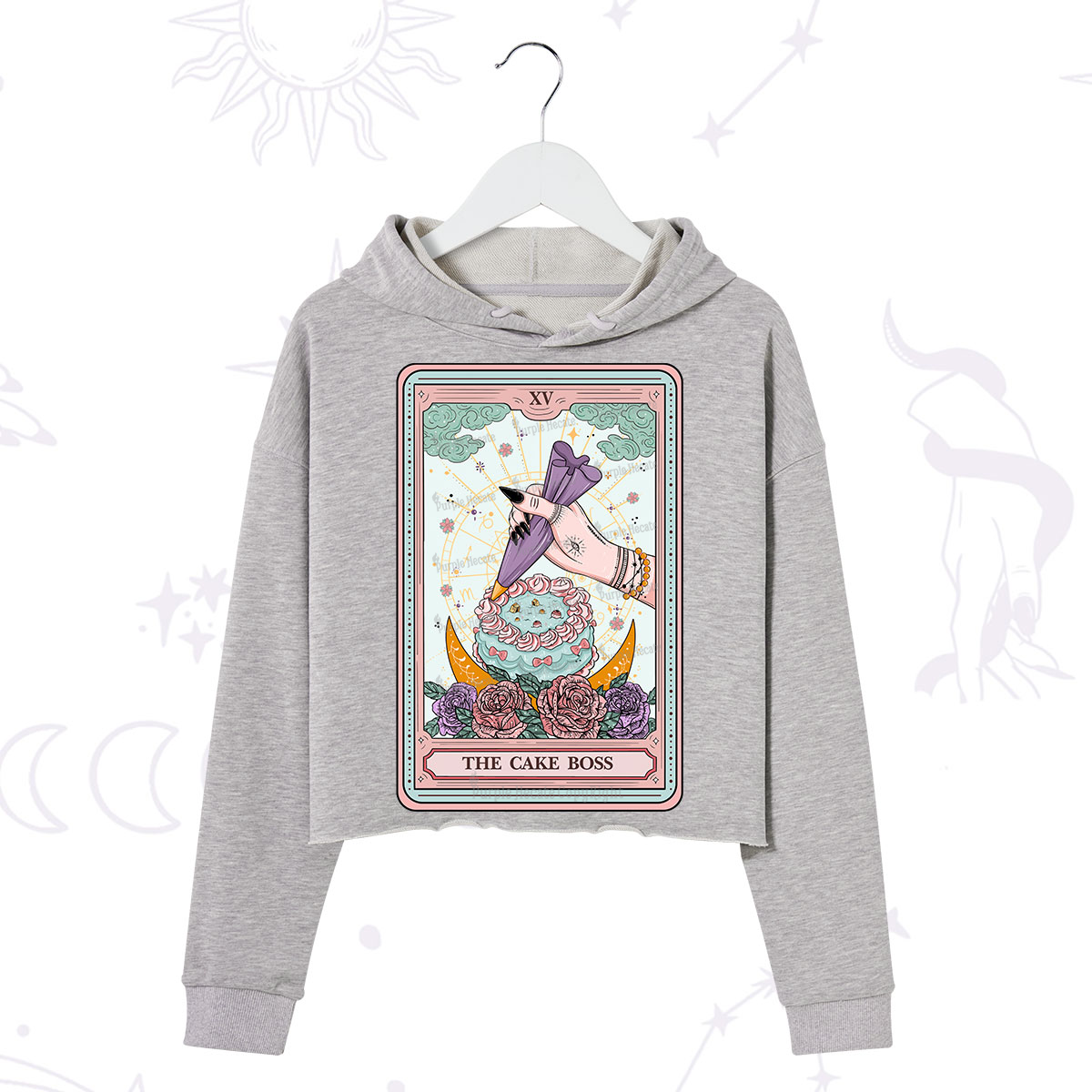 Purplehecate The Cake Boss Tarot Card Crop Hoodie