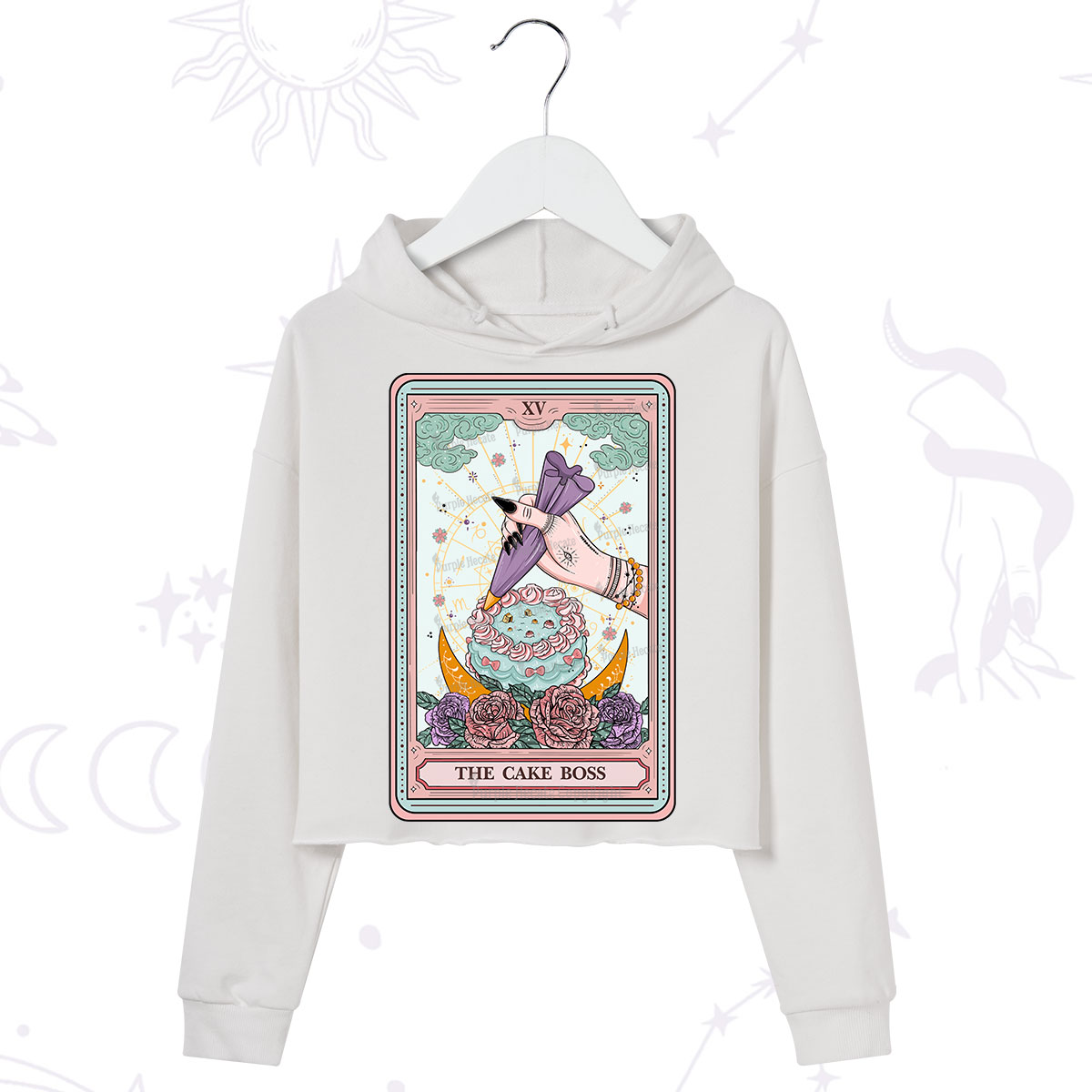 Purplehecate The Cake Boss Tarot Card Crop Hoodie