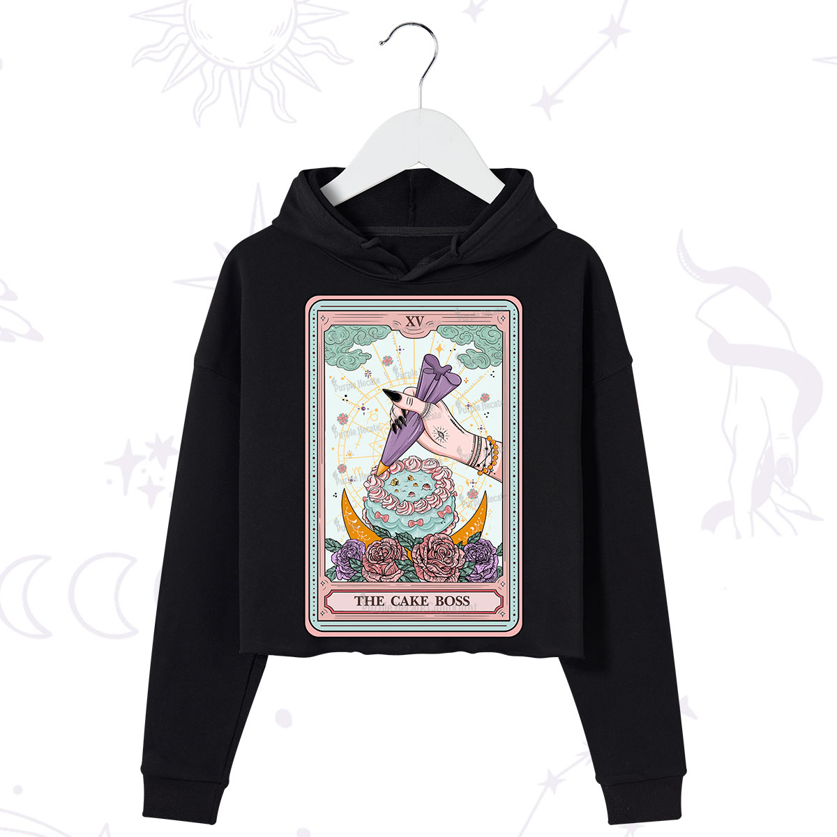 Purplehecate The Cake Boss Tarot Card Crop Hoodie