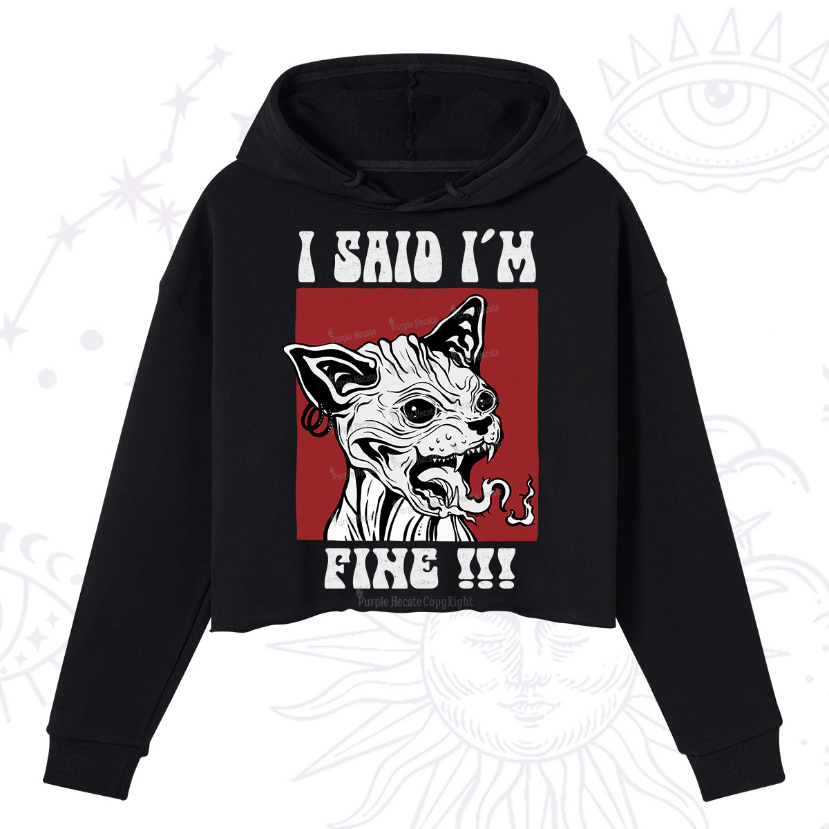 Purplehecate Angry Cat Crop Hoodie