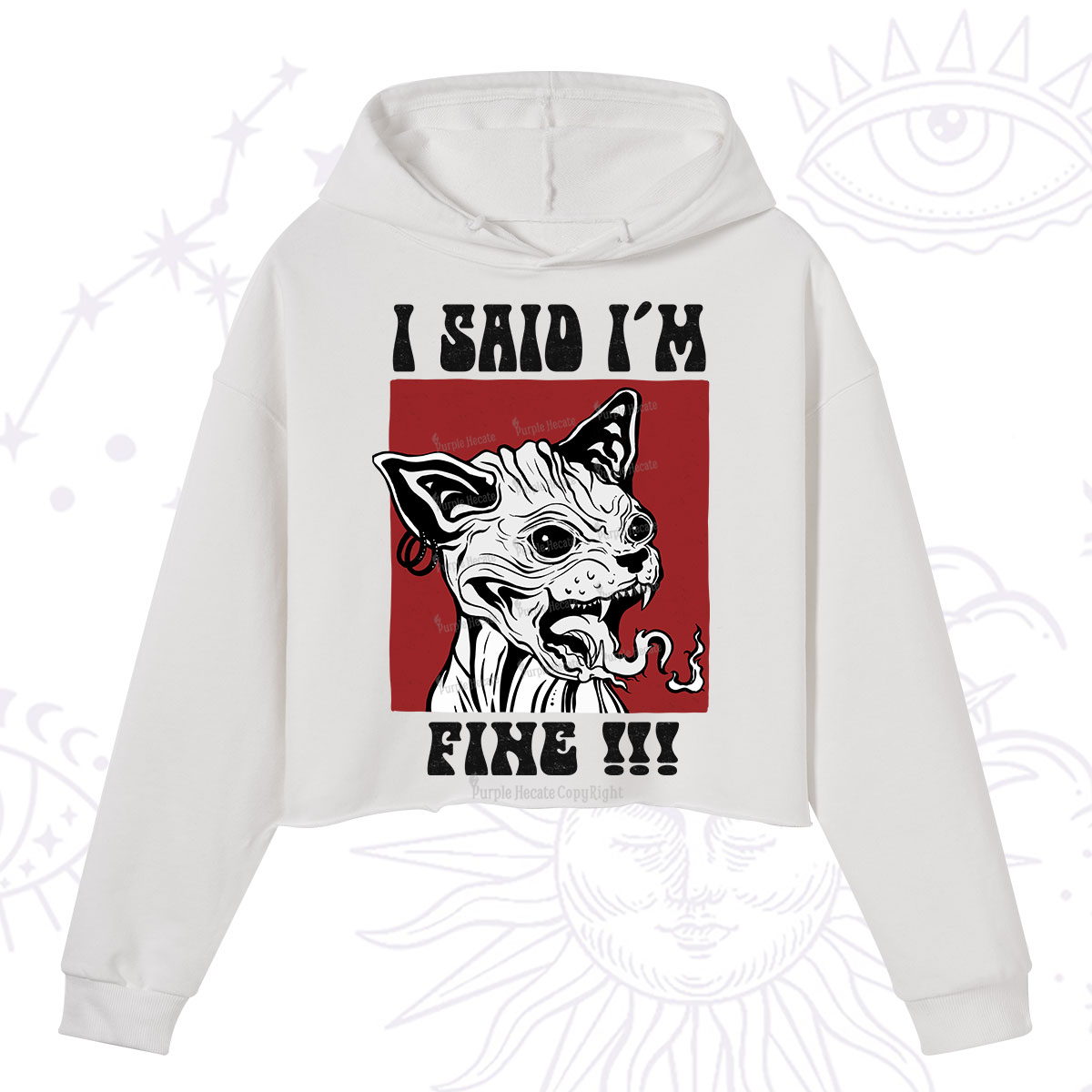 Purplehecate Angry Cat Crop Hoodie