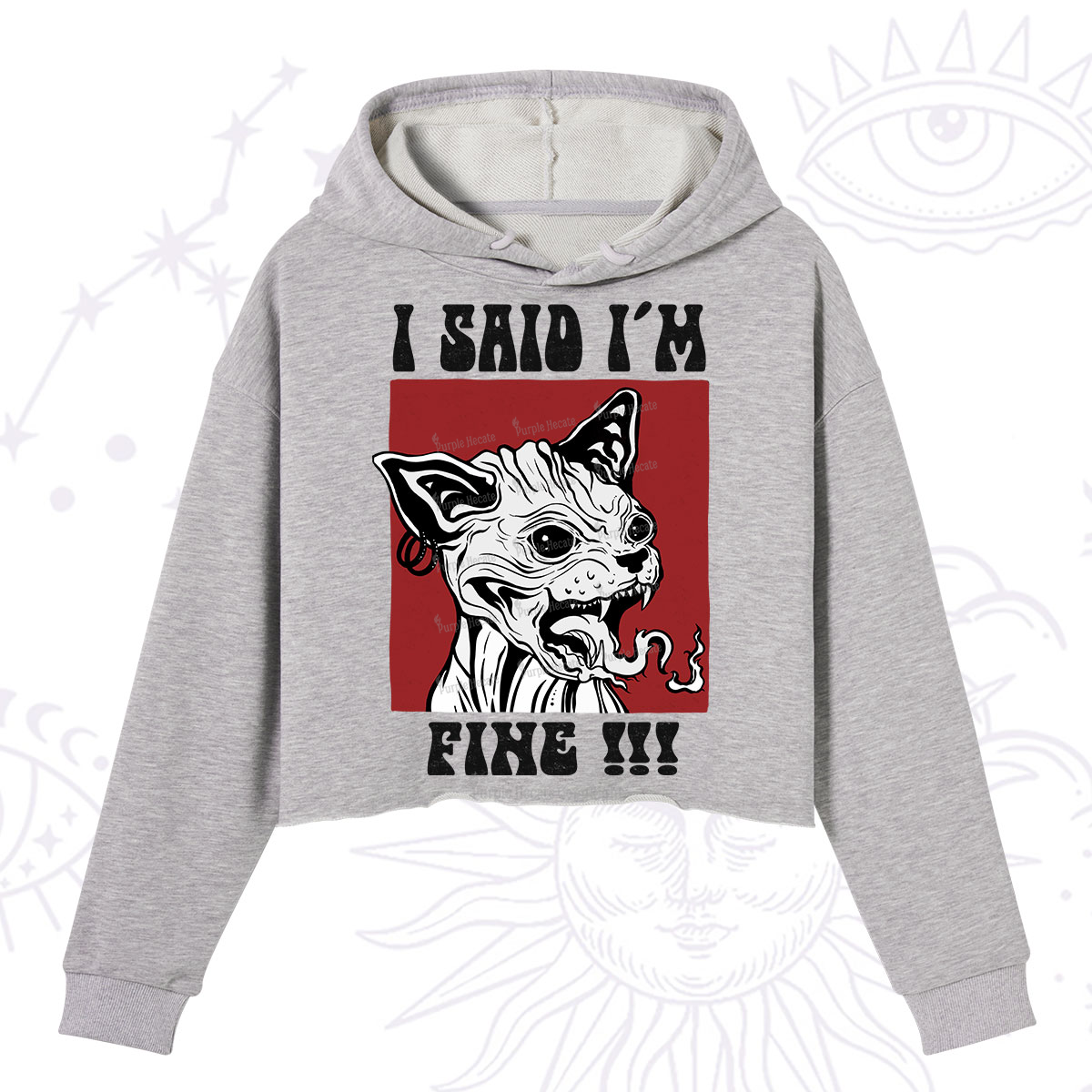 Purplehecate Angry Cat Crop Hoodie