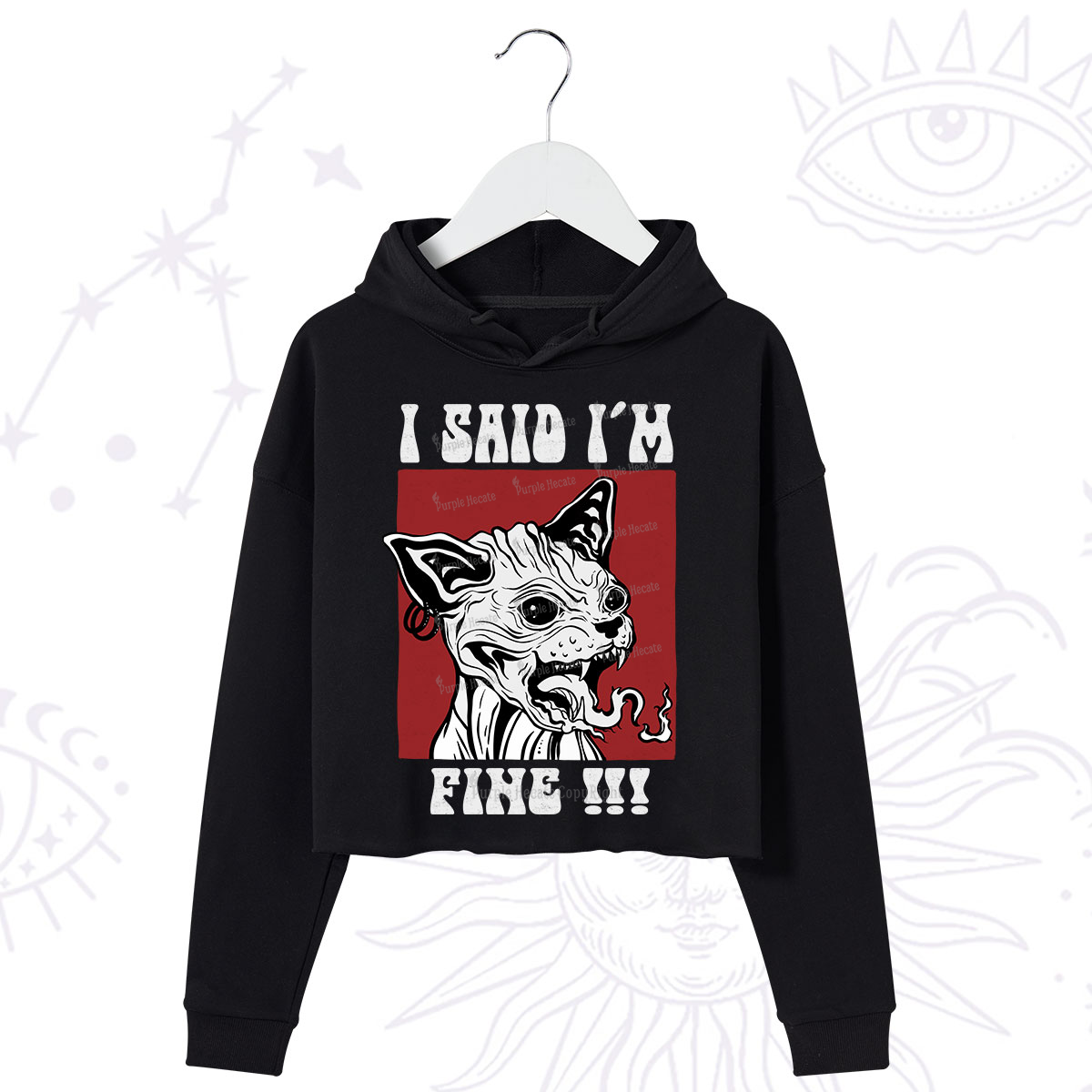 Purplehecate Angry Cat Crop Hoodie