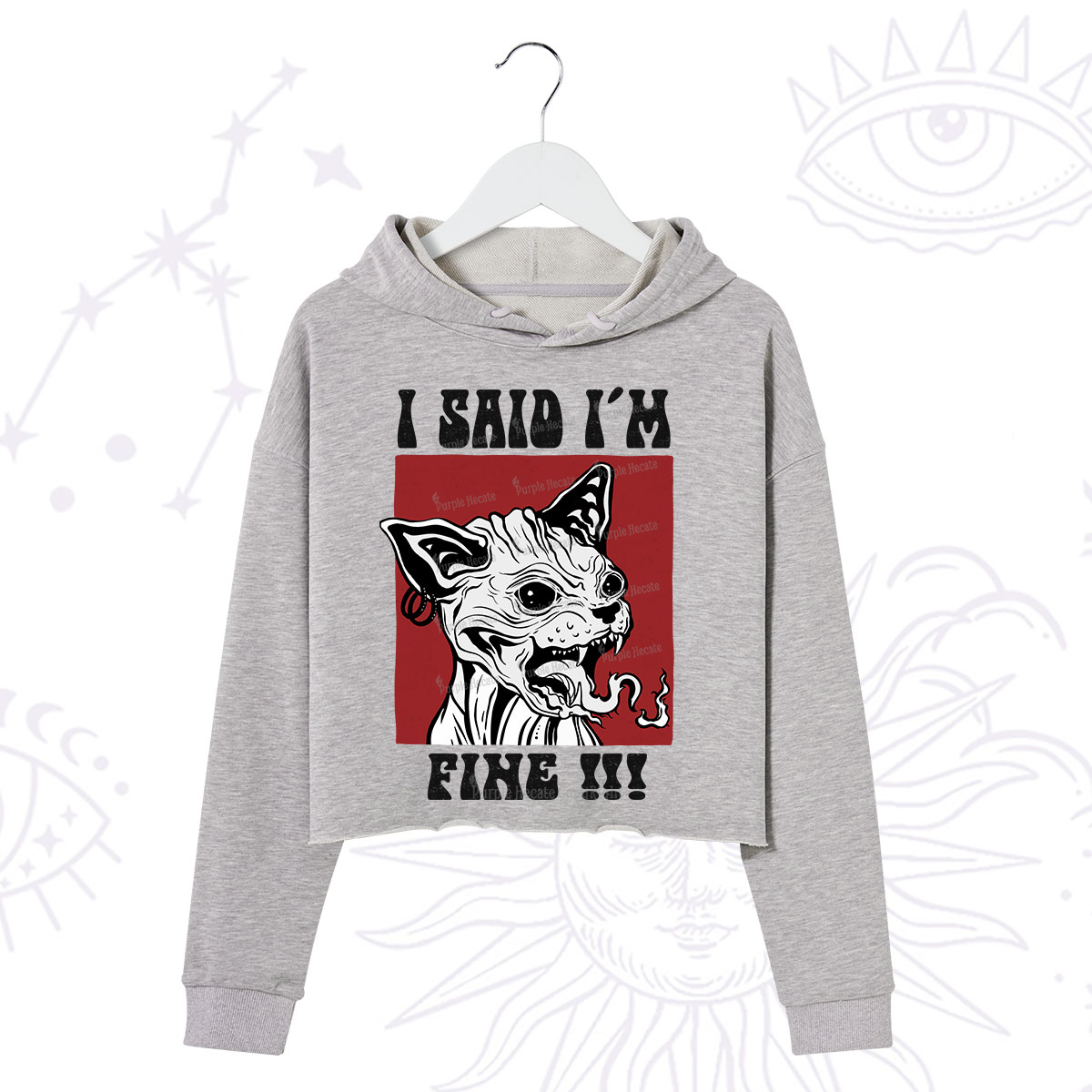 Purplehecate Angry Cat Crop Hoodie