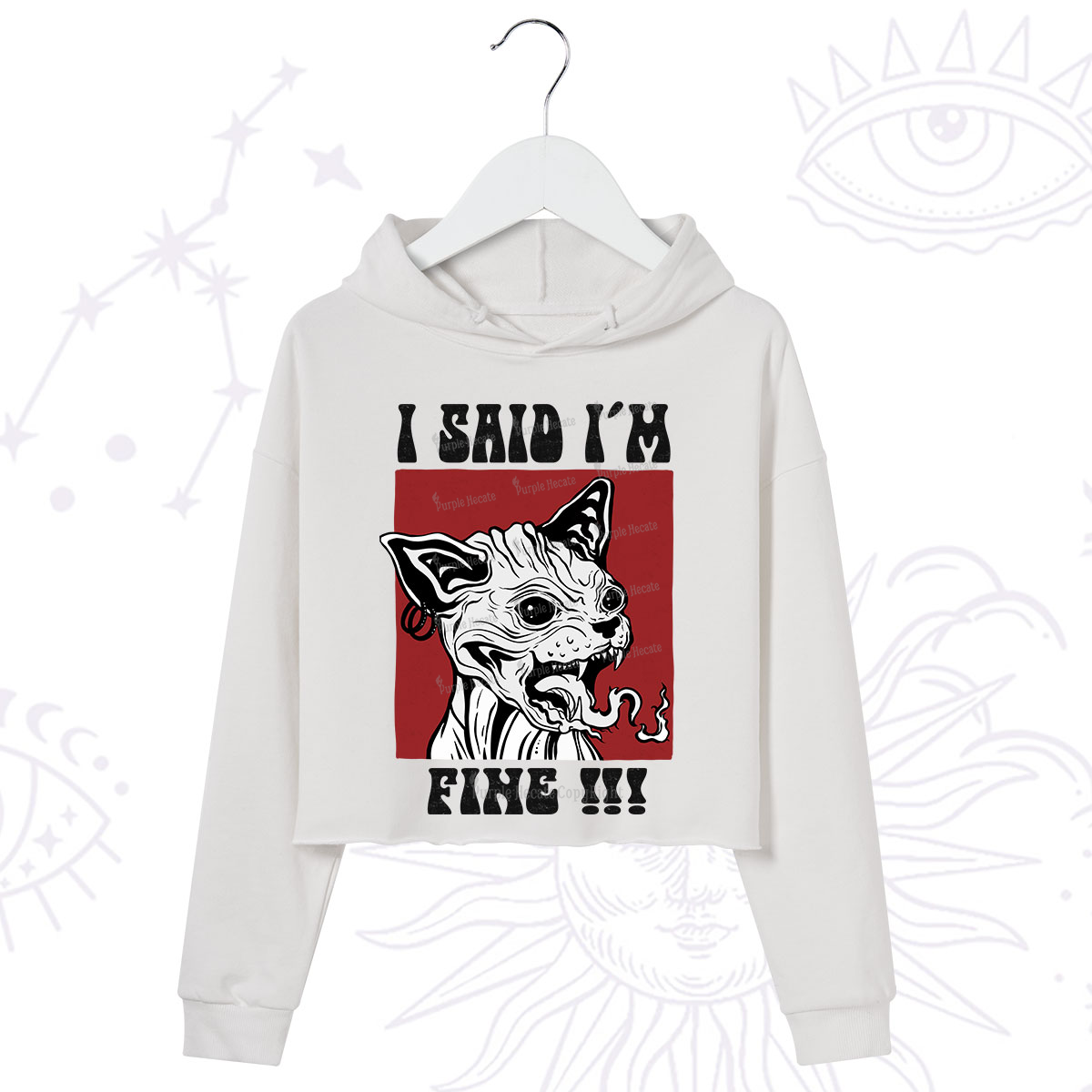 Purplehecate Angry Cat Crop Hoodie