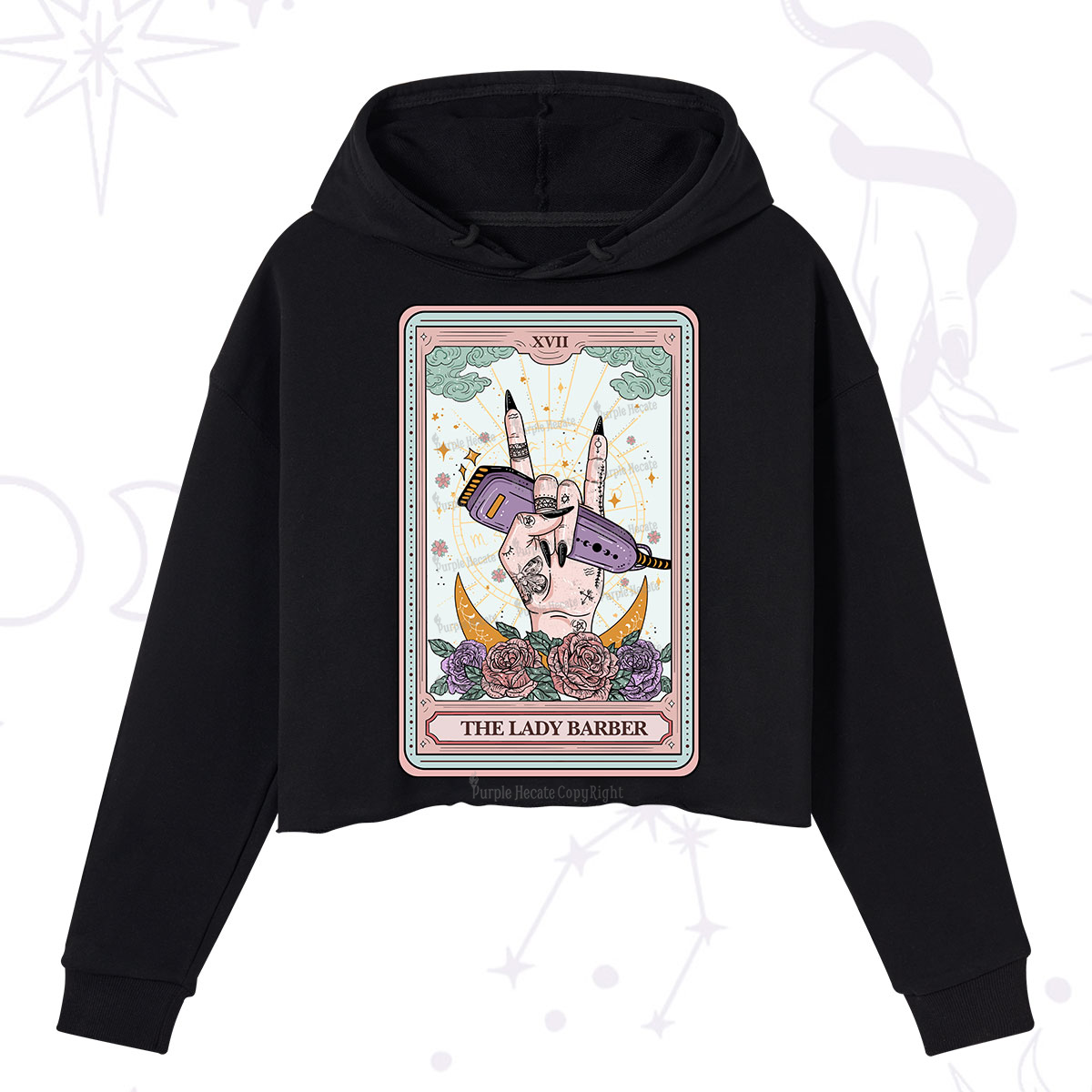 Purplehecate The Lady Barber Tarot Card Crop Hoodie