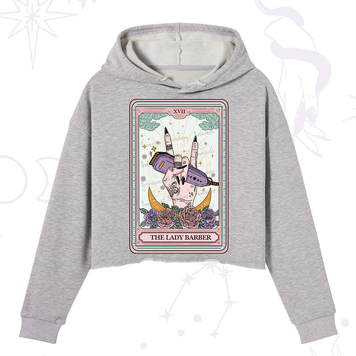 Purplehecate The Lady Barber Tarot Card Crop Hoodie