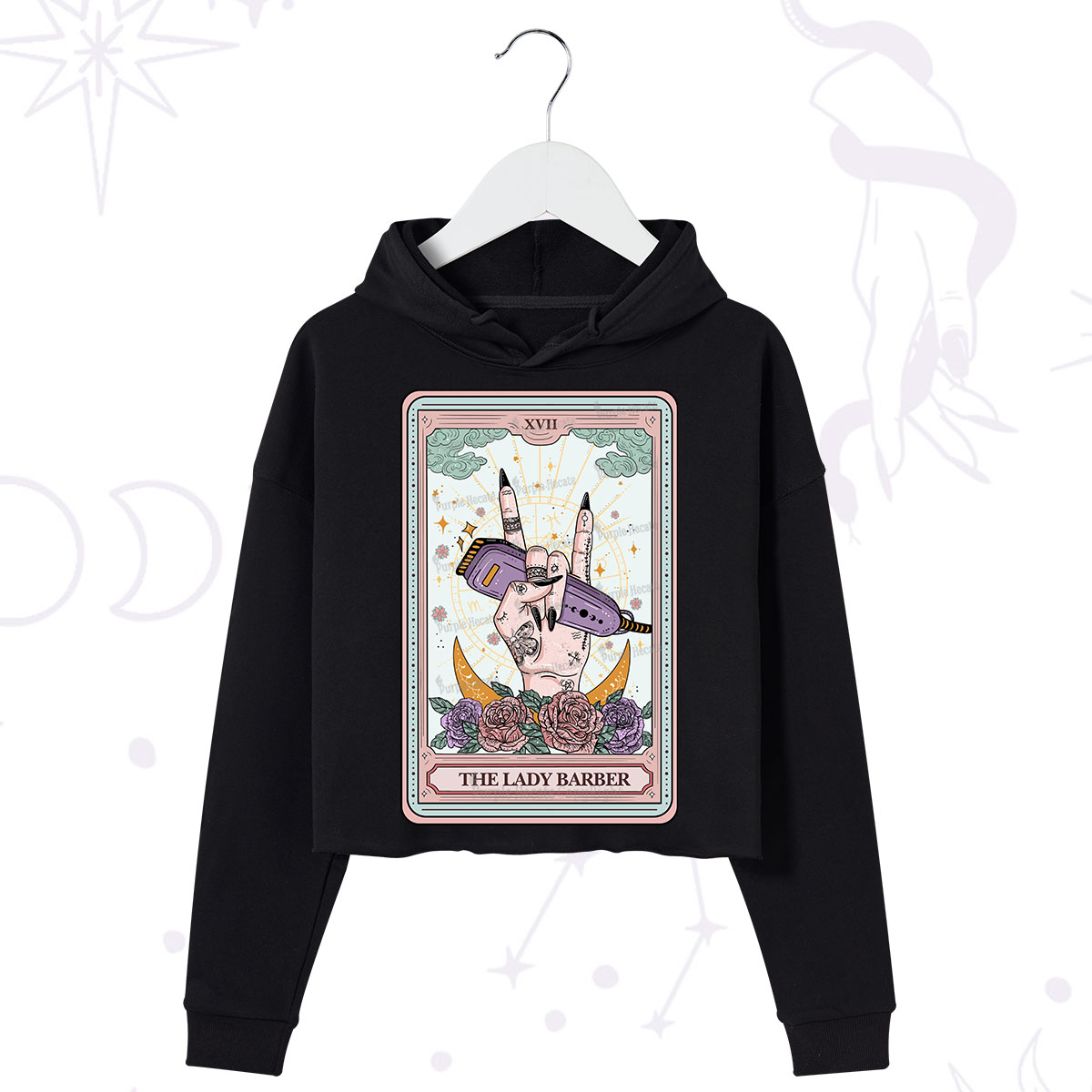 Purplehecate The Lady Barber Tarot Card Crop Hoodie