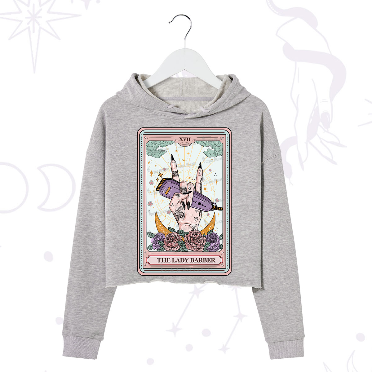 Purplehecate The Lady Barber Tarot Card Crop Hoodie