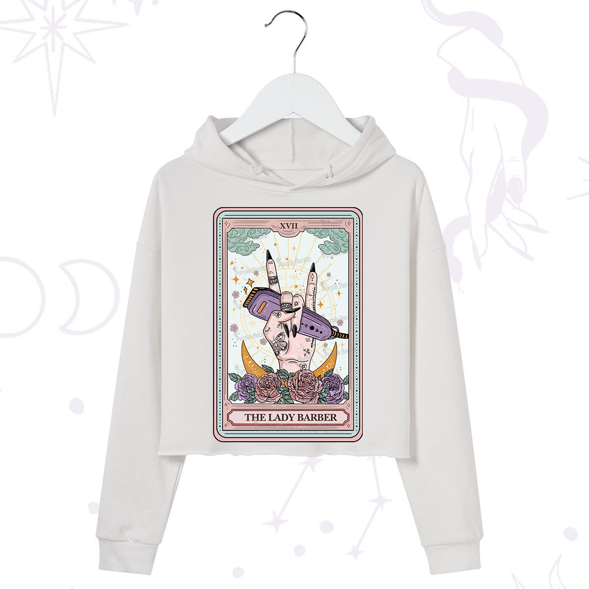 Purplehecate The Lady Barber Tarot Card Crop Hoodie