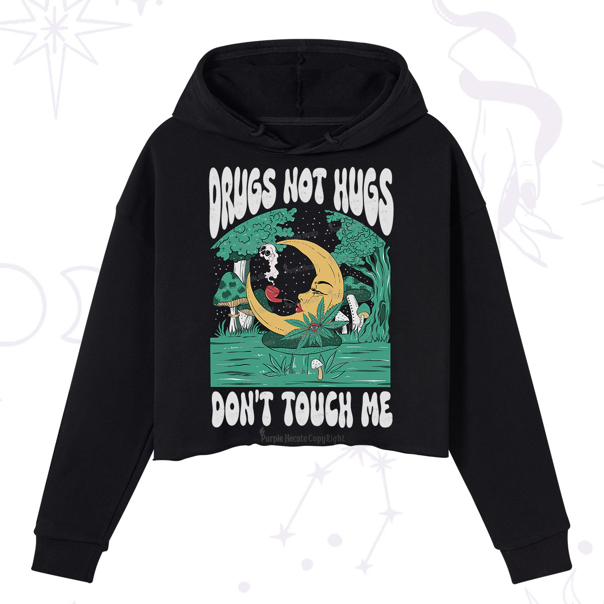 Purplehecate Drugs Not Hugs Don't Touch Me Crop Hoodie