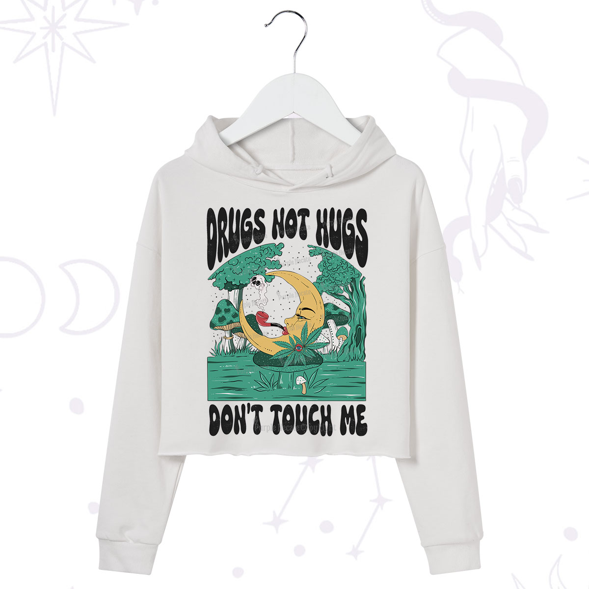 Purplehecate Drugs Not Hugs Don't Touch Me Crop Hoodie