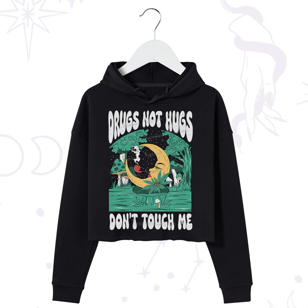 Purplehecate Drugs Not Hugs Don't Touch Me Crop Hoodie