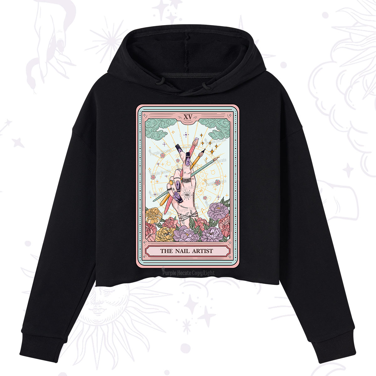 Purplehecate The Enchanted Nail Artist Tarot Card Crop Hoodie